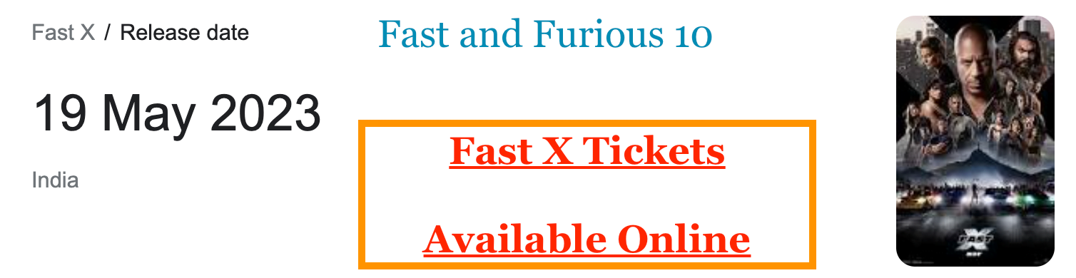 Fast X Tickets Book Online