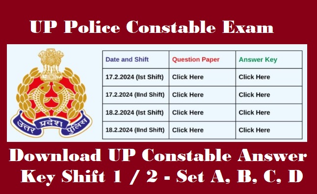UP Police Constable ANswer Key, Answer Sheet, Set Wise, Shift Wise